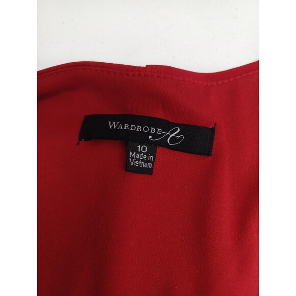 Wardrobe A Womens Red Dress Sz 10 Cascade Knee Length Short Sleeve Ruched - Picture 10 of 12